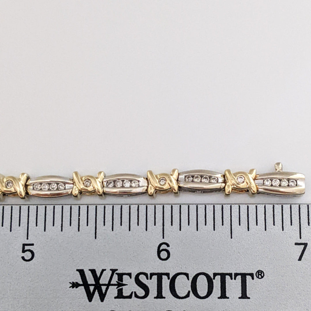 14K TWO-TONE .98 CARAT TOTAL WEIGHT I1 J-K DIAMOND ROUND (60) CHANNEL SET LINK ESTATE BRACELET 12.7 GRAMS
