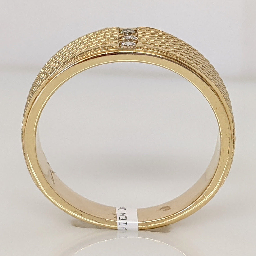 14K DIAMOND ROUND (3) MELEE BEADED ESTATE BAND 7.7 GRAMS