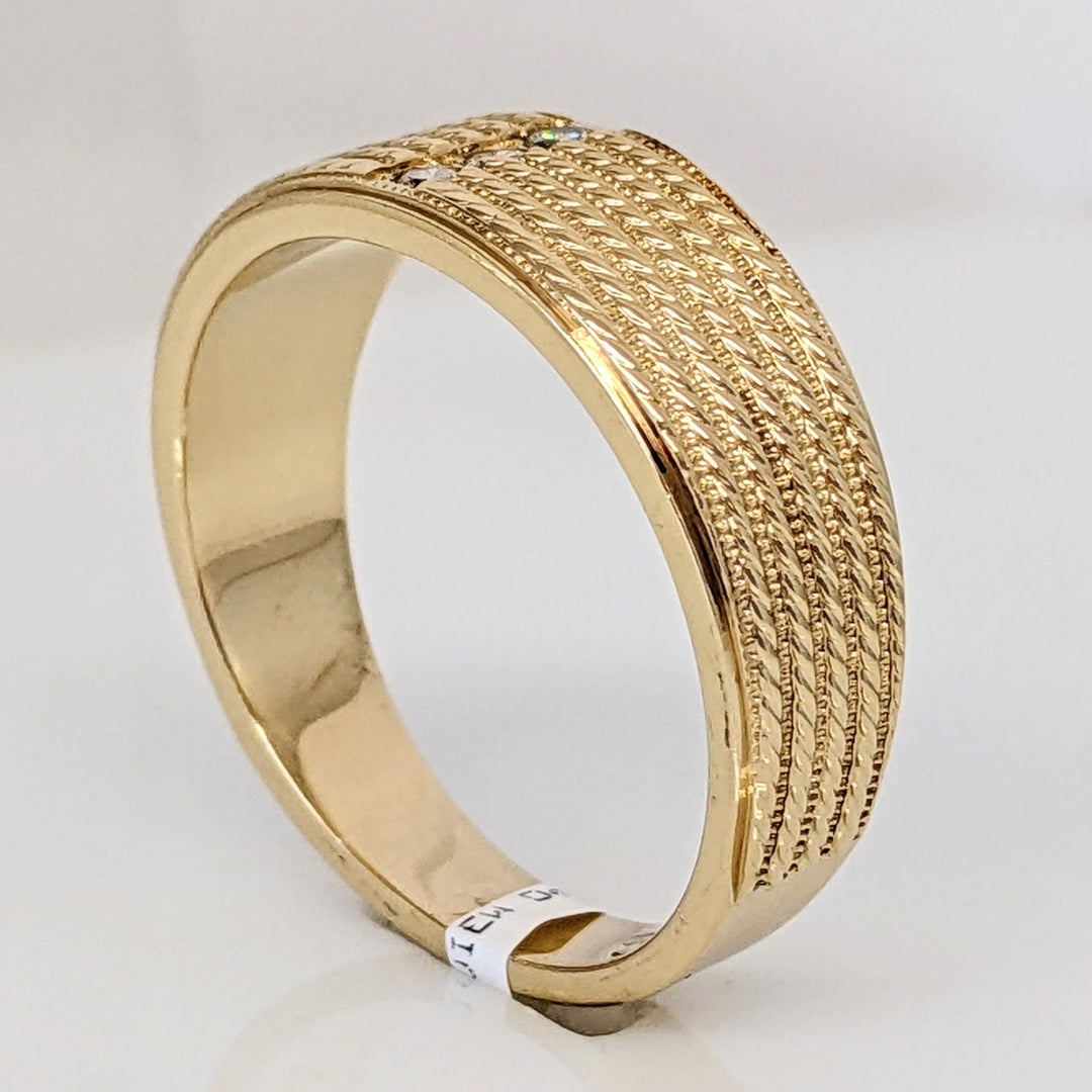 14K DIAMOND ROUND (3) MELEE BEADED ESTATE BAND 7.7 GRAMS