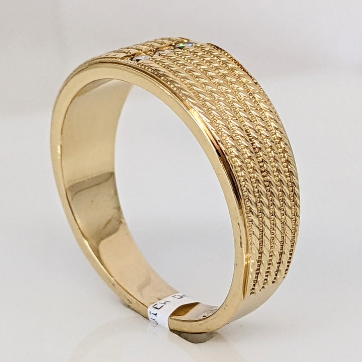 14K DIAMOND ROUND (3) MELEE BEADED ESTATE BAND 7.7 GRAMS
