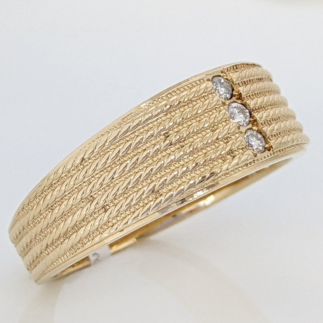 14K DIAMOND ROUND (3) MELEE BEADED ESTATE BAND 7.7 GRAMS