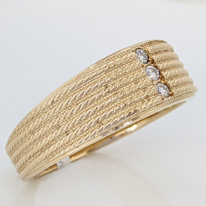 14K DIAMOND ROUND (3) MELEE BEADED ESTATE BAND 7.7 GRAMS