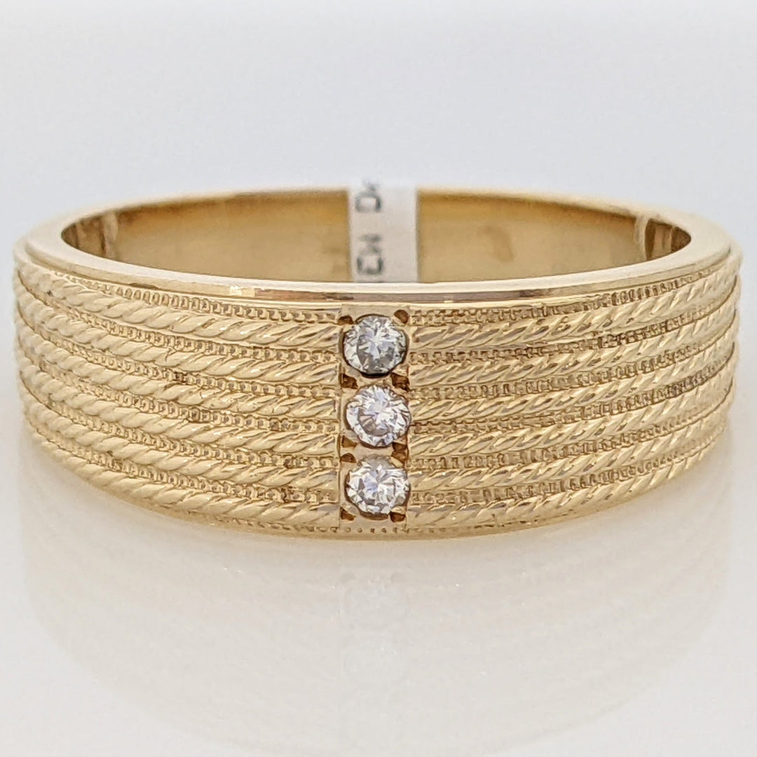 14K DIAMOND ROUND (3) MELEE BEADED ESTATE BAND 7.7 GRAMS