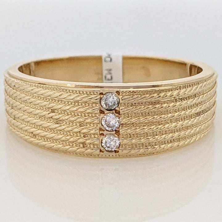 14K DIAMOND ROUND (3) MELEE BEADED ESTATE BAND 7.7 GRAMS