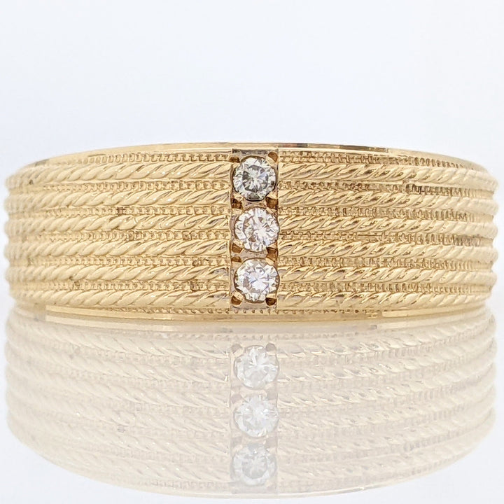14K DIAMOND ROUND (3) MELEE BEADED ESTATE BAND 7.7 GRAMS
