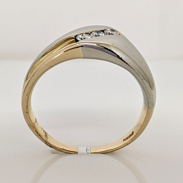 14K TWO-TONE .30 CARAT TOTAL WEIGHT SI2 G DIAMOND ROUND (3) CHANNEL SET ESTATE BAND 10.0 GRAMS