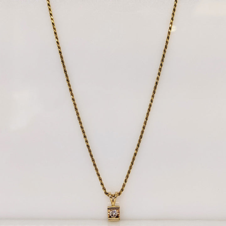 14K .10 CARAT TOTAL DIAMOND ROUND BAR SET ESTATE PENDANT & CHAIN 3.7 GRAMS