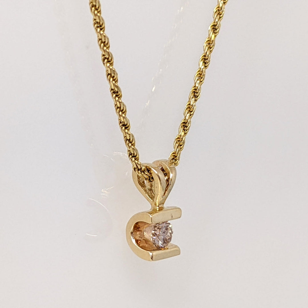 14K .10 CARAT TOTAL DIAMOND ROUND BAR SET ESTATE PENDANT & CHAIN 3.7 GRAMS
