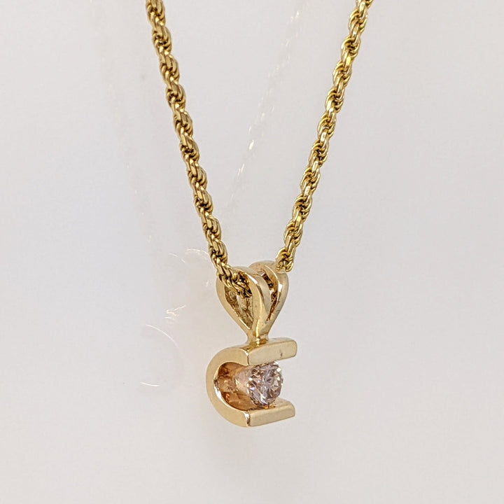 14K .10 CARAT TOTAL DIAMOND ROUND BAR SET ESTATE PENDANT & CHAIN 3.7 GRAMS