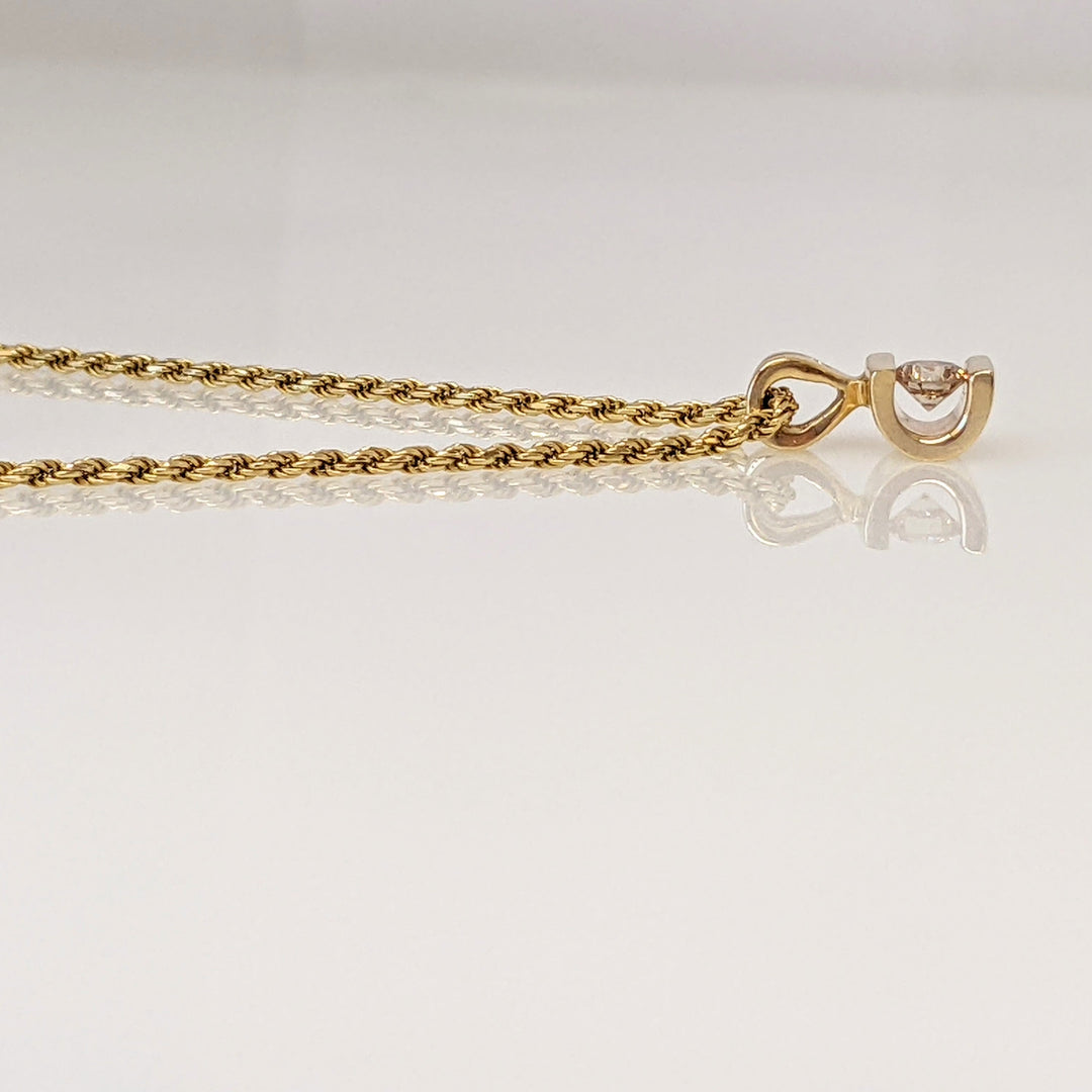 14K .10 CARAT TOTAL DIAMOND ROUND BAR SET ESTATE PENDANT & CHAIN 3.7 GRAMS