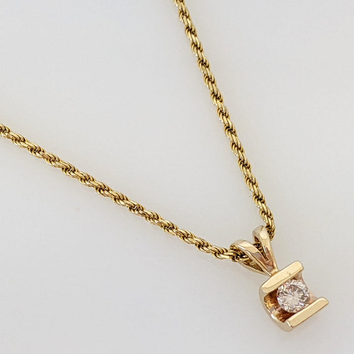 14K .10 CARAT TOTAL DIAMOND ROUND BAR SET ESTATE PENDANT & CHAIN 3.7 GRAMS