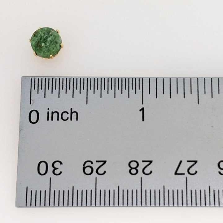 14K JADE ROUND 7MM STUD ESTATE EARRINGS 1.3 GRAMS