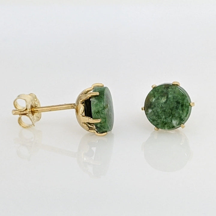 14K JADE ROUND 7MM STUD ESTATE EARRINGS 1.3 GRAMS