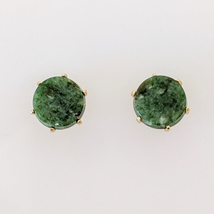 14K JADE ROUND 7MM STUD ESTATE EARRINGS 1.3 GRAMS