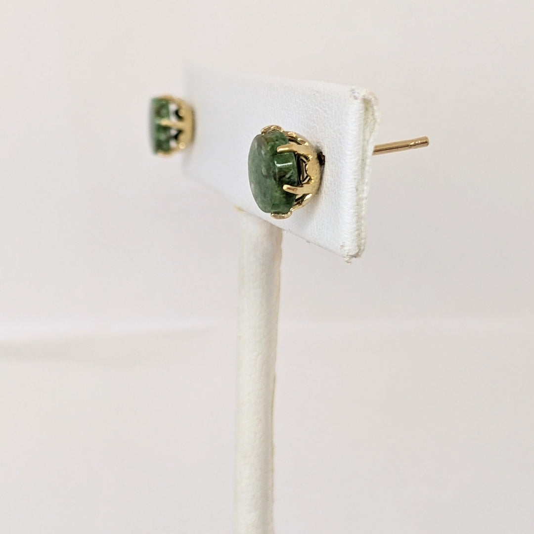 14K JADE ROUND 7MM STUD ESTATE EARRINGS 1.3 GRAMS