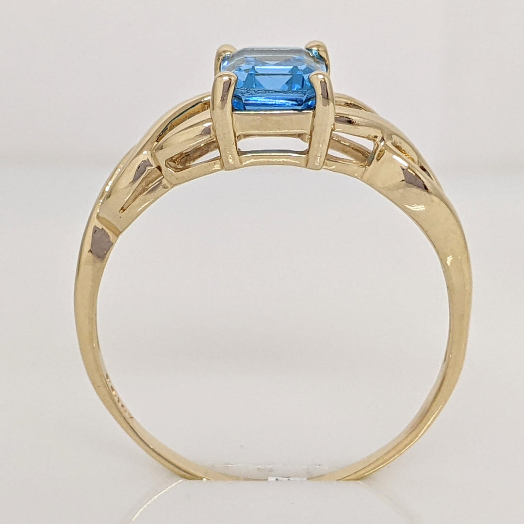 10K BLUE TOPAZ EMERALD CUT 6X8 TWIST TOP ESTATE RING 2.8 GRAMS