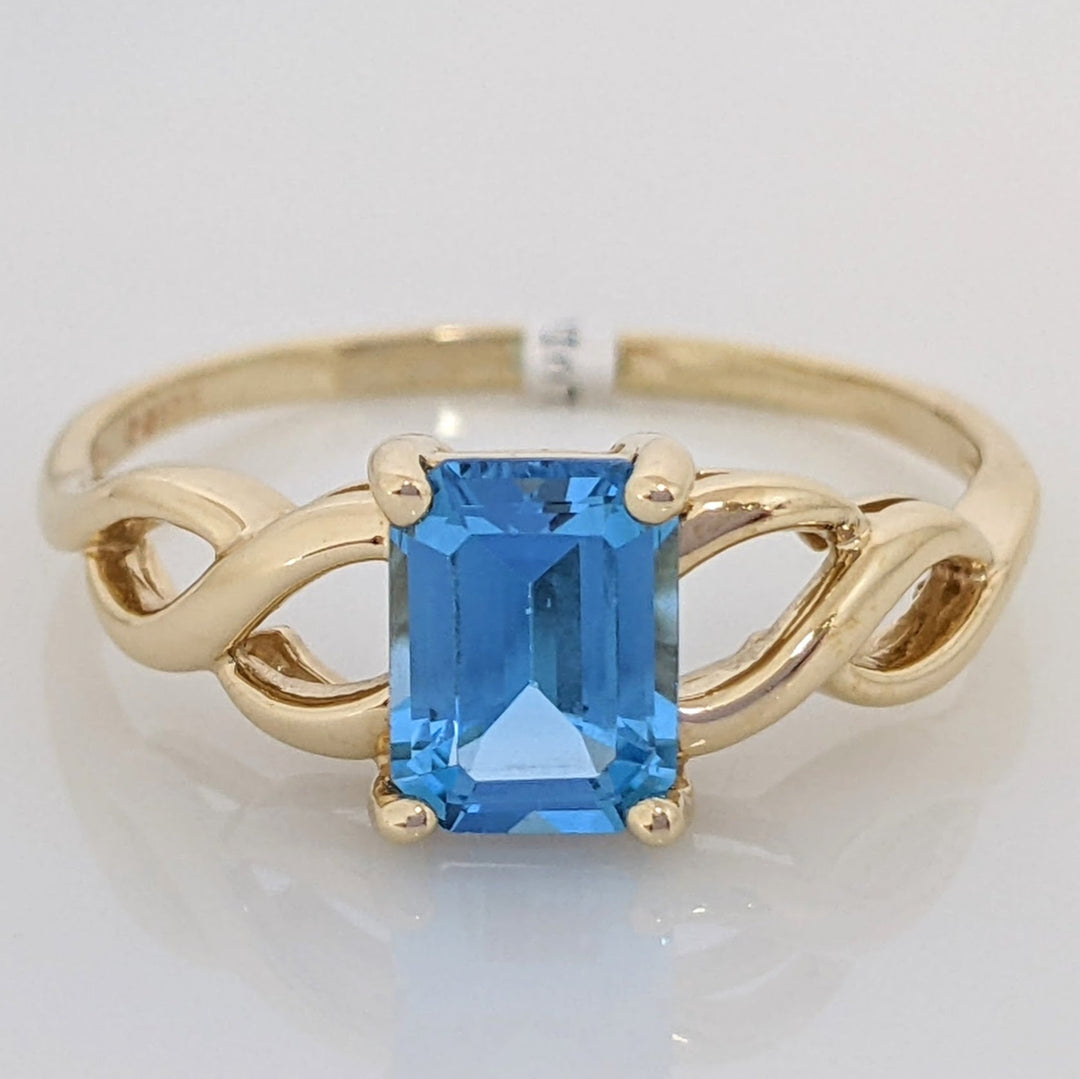 10K BLUE TOPAZ EMERALD CUT 6X8 TWIST TOP ESTATE RING 2.8 GRAMS