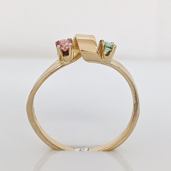 14K PINK/ GREEN TOURMALINE 2.7MM ROUND WAVY ESTATE BAND 2.6 GRAMS