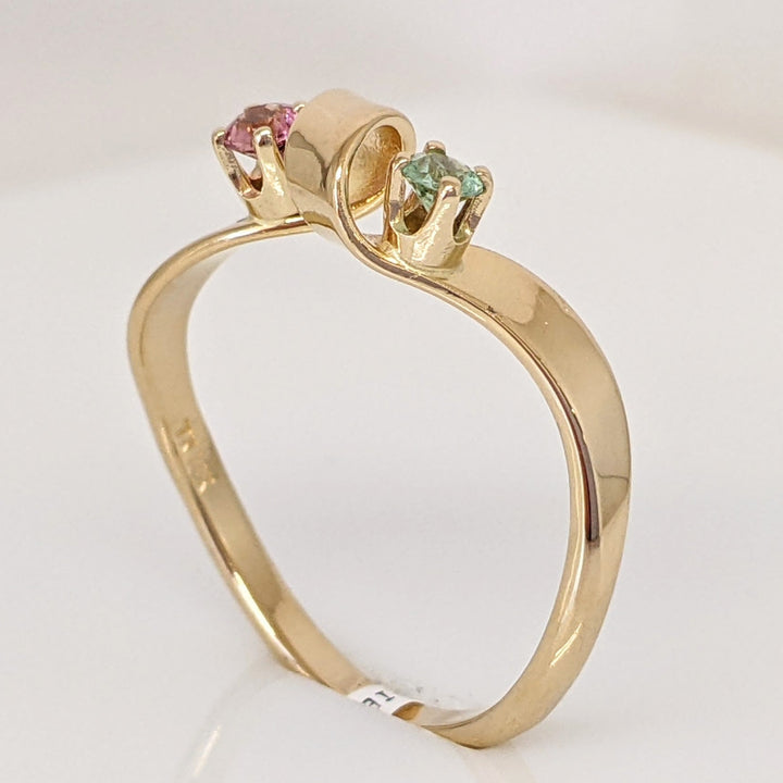 14K PINK/ GREEN TOURMALINE 2.7MM ROUND WAVY ESTATE BAND 2.6 GRAMS