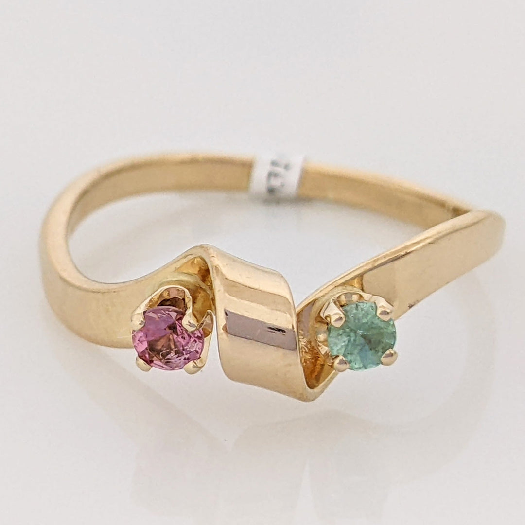 14K PINK/ GREEN TOURMALINE 2.7MM ROUND WAVY ESTATE BAND 2.6 GRAMS