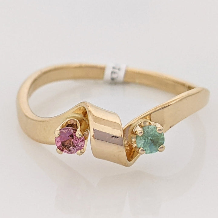 14K PINK/ GREEN TOURMALINE 2.7MM ROUND WAVY ESTATE BAND 2.6 GRAMS