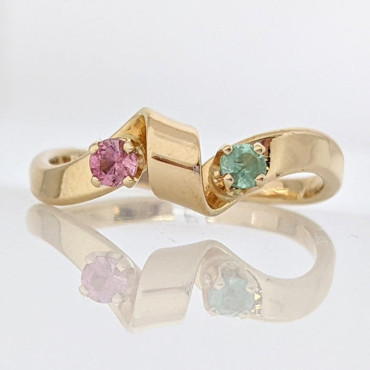 14K PINK/ GREEN TOURMALINE 2.7MM ROUND WAVY ESTATE BAND 2.6 GRAMS