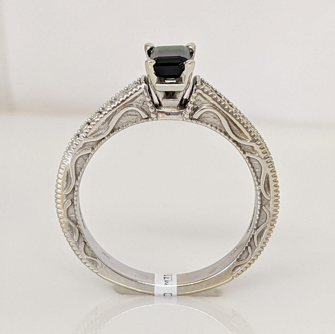 14K WHITE GREEN TOURMALINE EMERALD CUT 4X6 ETCHED MOUNTING ESTATE RING 5.1 GRAMS