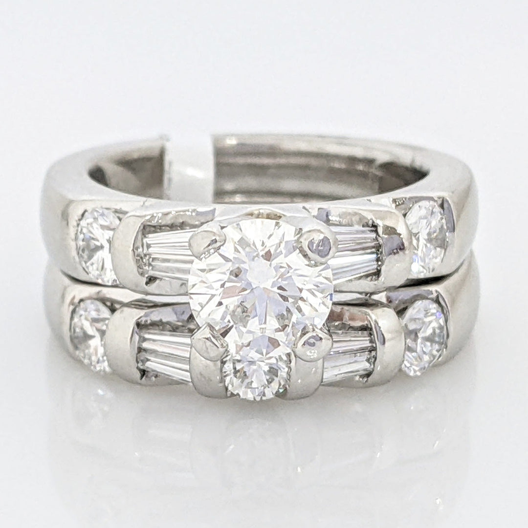 PLATINUM 1.91 CARAT TOTAL WEIGHT DIAMOND ROUND VS2 H (6) BAGUETTE (8) ESTATE SET