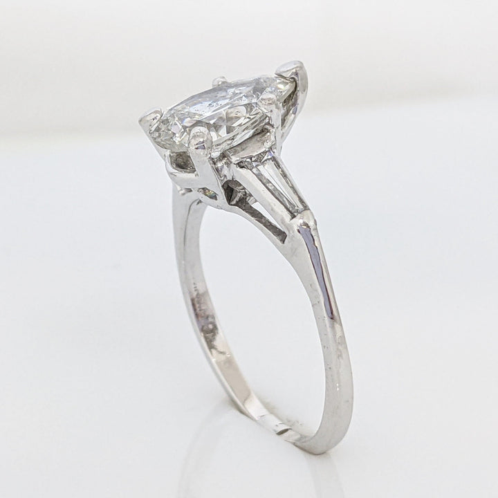 PLATINUM 2.13 CARAT TOTAL I1 G DIAMOND PEAR WITH (2) BAGUETTE ESTATE RING 4.8 GRAMS