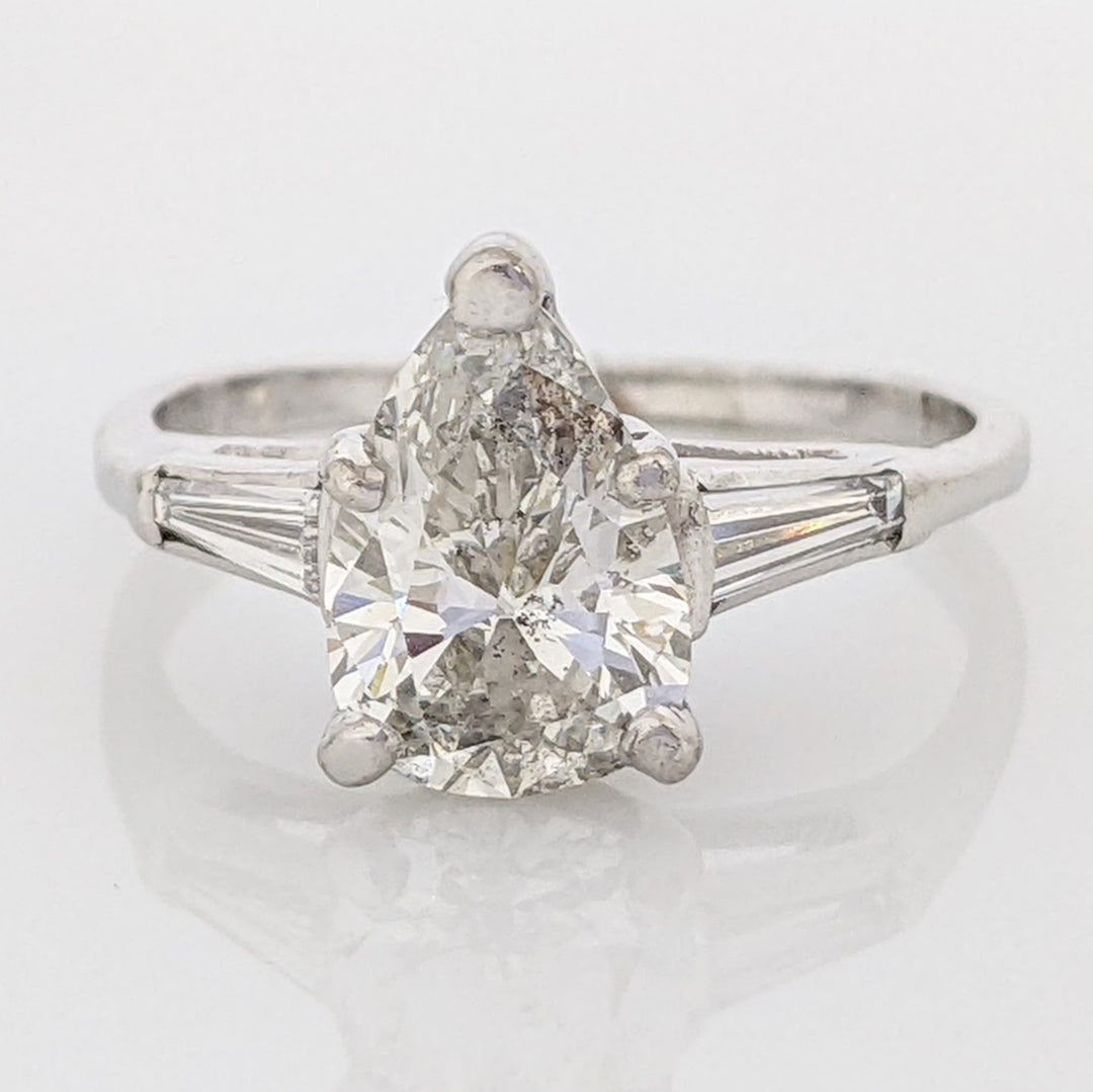 PLATINUM 2.13 CARAT TOTAL I1 G DIAMOND PEAR WITH (2) BAGUETTE ESTATE RING 4.8 GRAMS