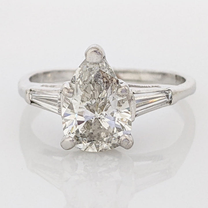 PLATINUM 2.13 CARAT TOTAL I1 G DIAMOND PEAR WITH (2) BAGUETTE ESTATE RING 4.8 GRAMS