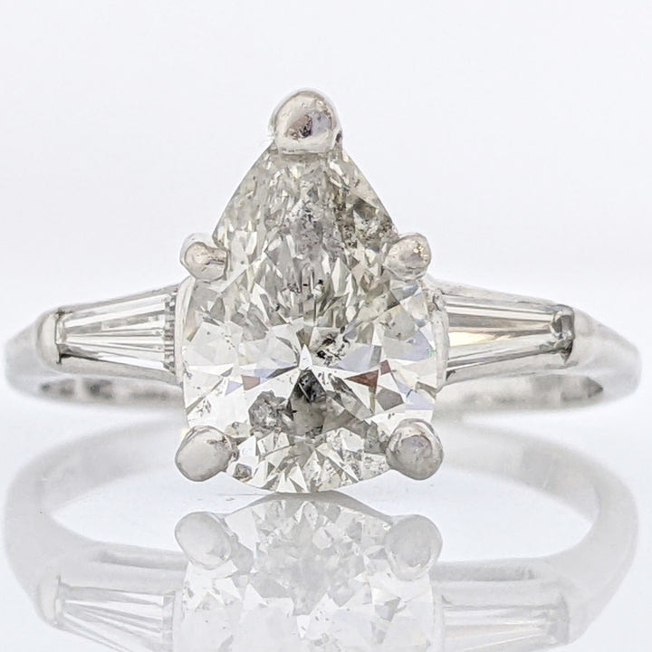 PLATINUM 2.13 CARAT TOTAL I1 G DIAMOND PEAR WITH (2) BAGUETTE ESTATE RING 4.8 GRAMS