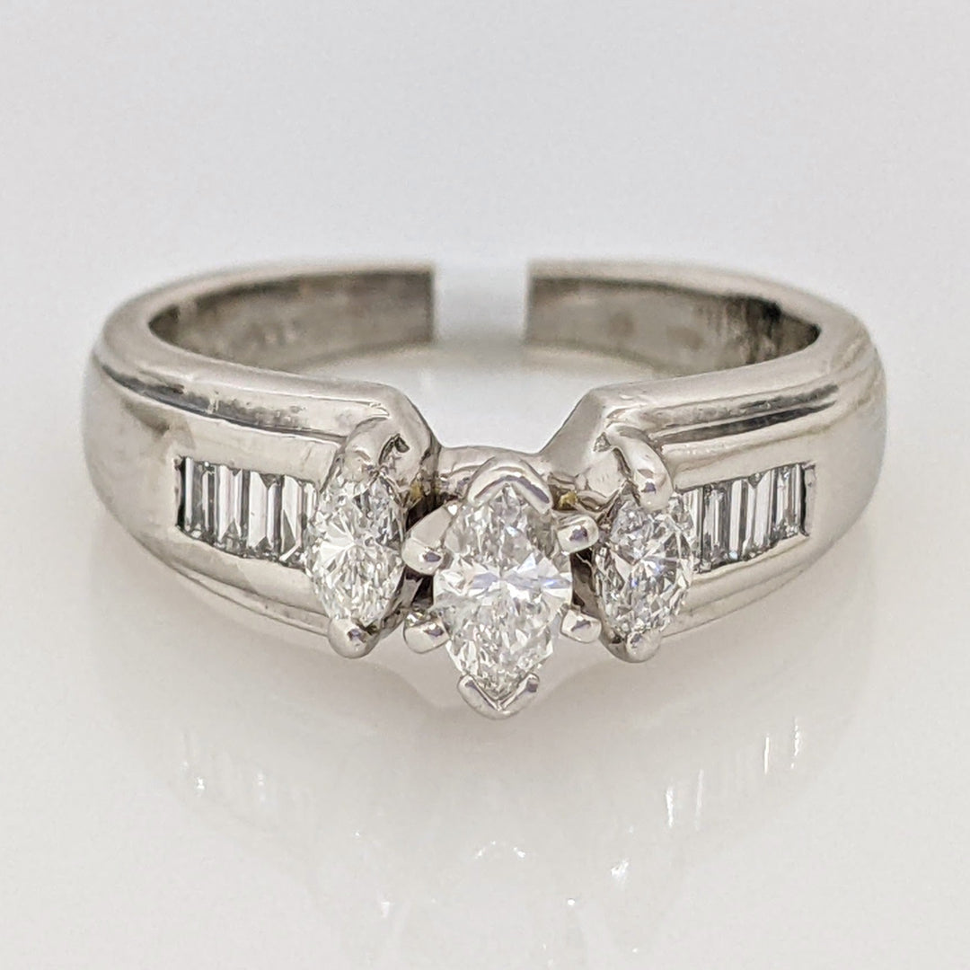 PLATINUM 1.06 CARAT TOTAL WEIGHT SI2 G-H MARQUISE DIAMOND WITH (12) BAGUETTE ESTATE RING 6.4 GRAMS