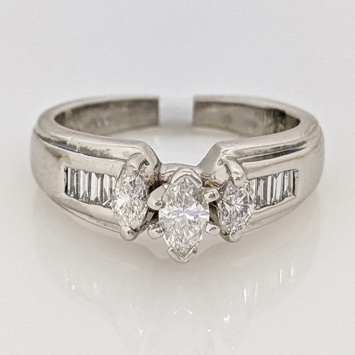 PLATINUM 1.06 CARAT TOTAL WEIGHT SI2 G-H MARQUISE DIAMOND WITH (12) BAGUETTE ESTATE RING 6.4 GRAMS