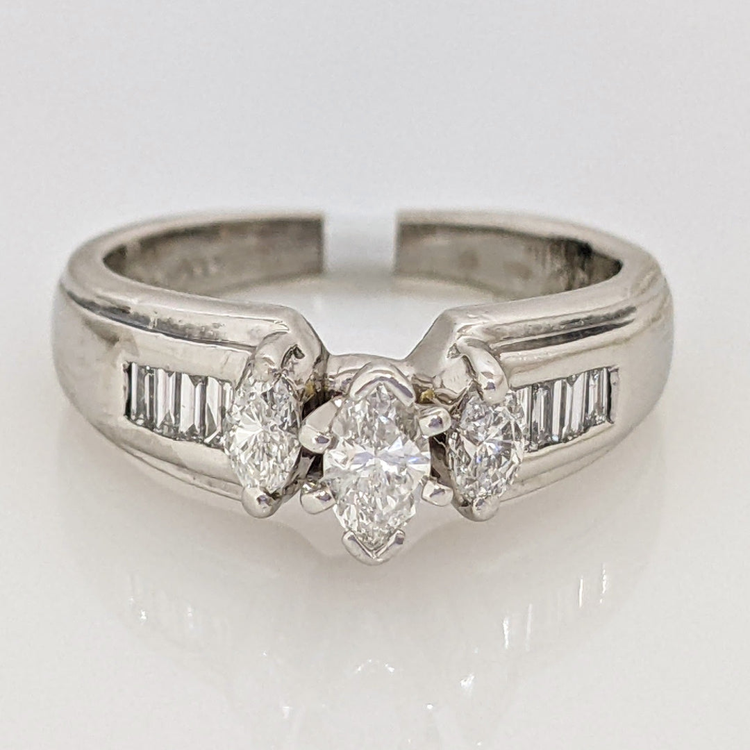 PLATINUM .62 CARAT TOTAL WEIGHT SI2 F DIAMOND MARQUISE (3) WITH BAGUETTE (8) ESTATE RING 6.1 GRAMS