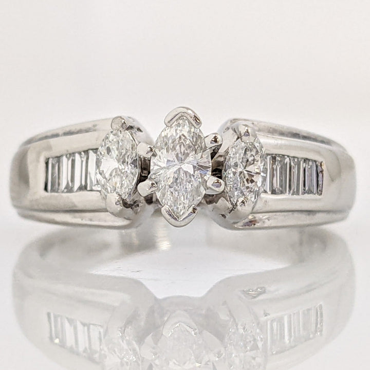 PLATINUM 1.06 CARAT TOTAL WEIGHT SI2 G-H MARQUISE DIAMOND WITH (12) BAGUETTE ESTATE RING 6.4 GRAMS