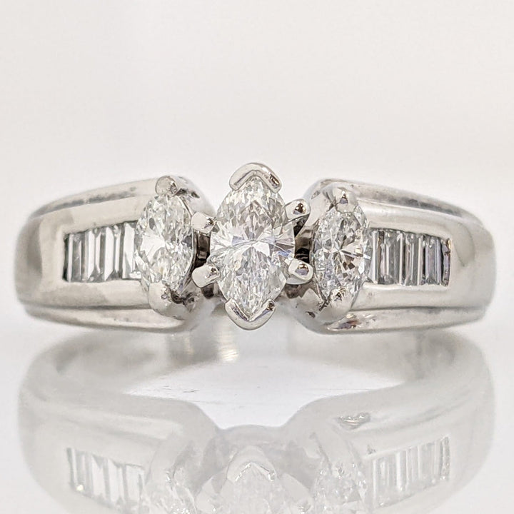 PLATINUM .62 CARAT TOTAL WEIGHT SI2 F DIAMOND MARQUISE (3) WITH BAGUETTE (8) ESTATE RING 6.1 GRAMS