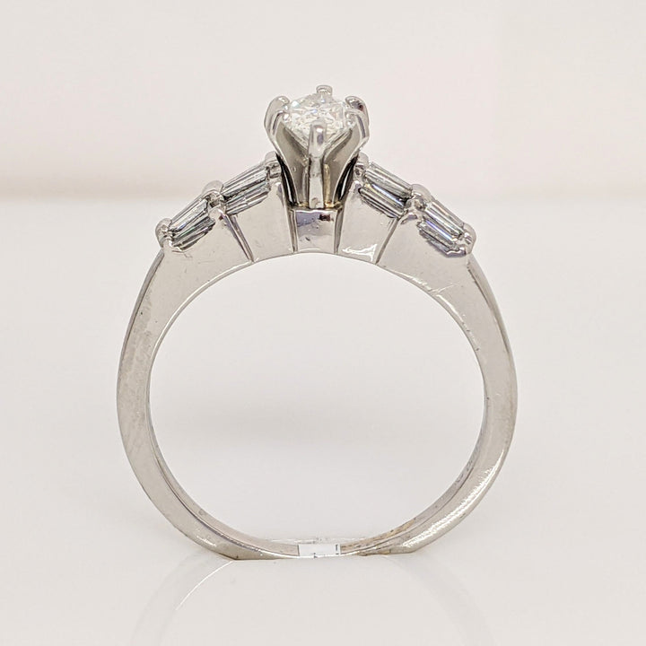 PLATINUM .62 CARAT TOTAL WEIGHT SI2 F DIAMOND MARQUISE (3) WITH BAGUETTE (8) ESTATE RING 6.1 GRAMS