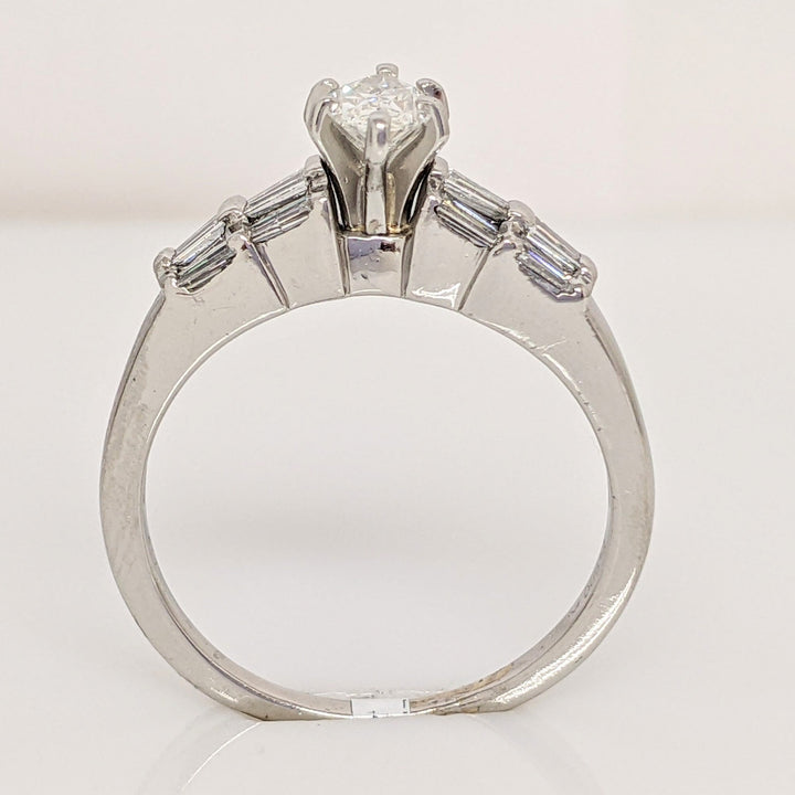 PLATINUM 1.06 CARAT TOTAL WEIGHT SI2 G-H MARQUISE DIAMOND WITH (12) BAGUETTE ESTATE RING 6.4 GRAMS