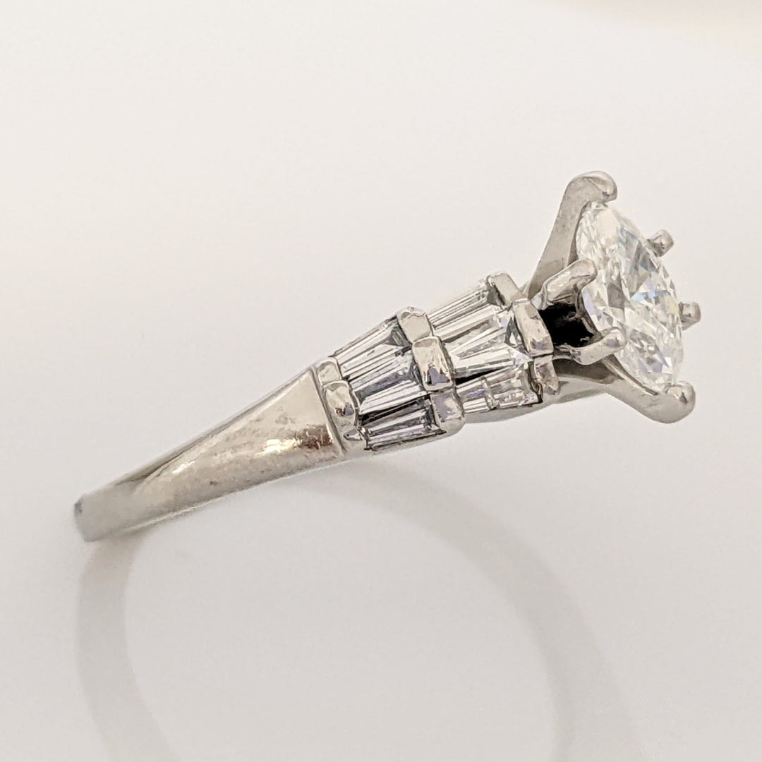 PLATINUM .62 CARAT TOTAL WEIGHT SI2 F DIAMOND MARQUISE (3) WITH BAGUETTE (8) ESTATE RING 6.1 GRAMS