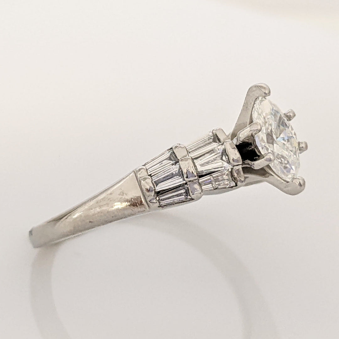 PLATINUM 1.06 CARAT TOTAL WEIGHT SI2 G-H MARQUISE DIAMOND WITH (12) BAGUETTE ESTATE RING 6.4 GRAMS