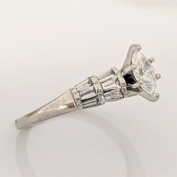 PLATINUM 1.06 CARAT TOTAL WEIGHT SI2 G-H MARQUISE DIAMOND WITH (12) BAGUETTE ESTATE RING 6.4 GRAMS