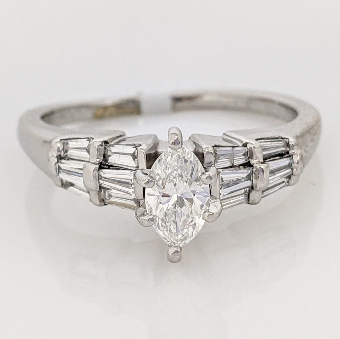 PLATINUM .62 CARAT TOTAL WEIGHT SI2 F DIAMOND MARQUISE (3) WITH BAGUETTE (8) ESTATE RING 6.1 GRAMS