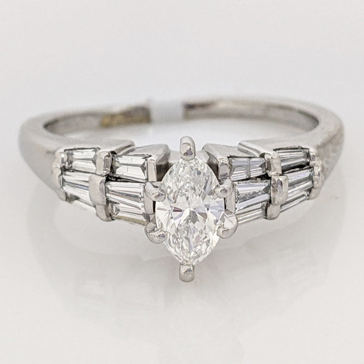 PLATINUM .62 CARAT TOTAL WEIGHT SI2 F DIAMOND MARQUISE (3) WITH BAGUETTE (8) ESTATE RING 6.1 GRAMS