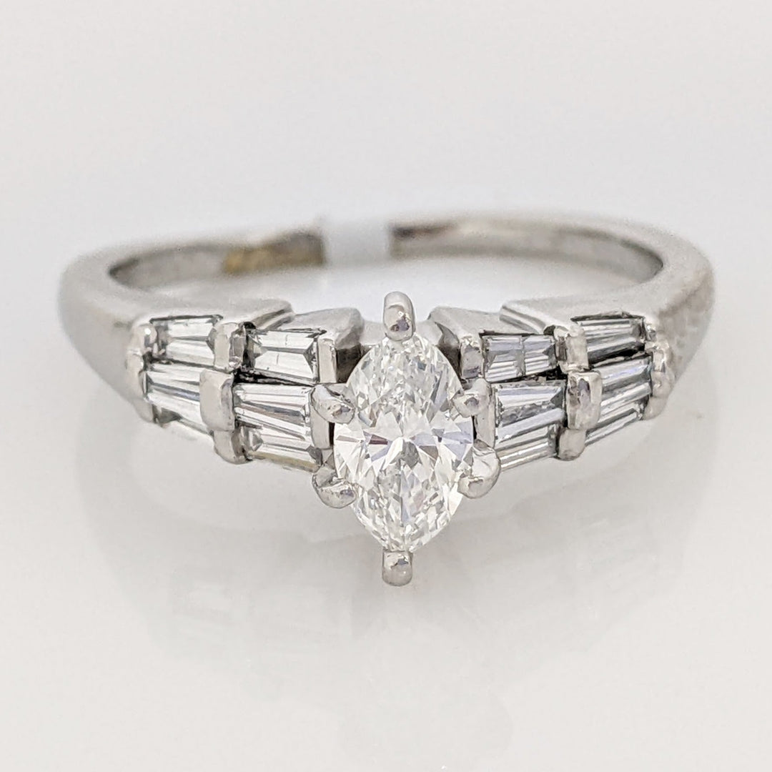 PLATINUM 1.06 CARAT TOTAL WEIGHT SI2 G-H MARQUISE DIAMOND WITH (12) BAGUETTE ESTATE RING 6.4 GRAMS