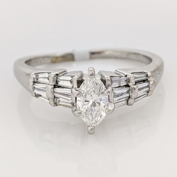 PLATINUM 1.06 CARAT TOTAL WEIGHT SI2 G-H MARQUISE DIAMOND WITH (12) BAGUETTE ESTATE RING 6.4 GRAMS