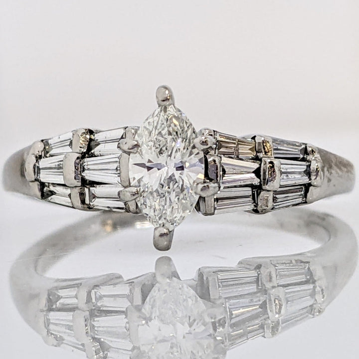 PLATINUM .62 CARAT TOTAL WEIGHT SI2 F DIAMOND MARQUISE (3) WITH BAGUETTE (8) ESTATE RING 6.1 GRAMS