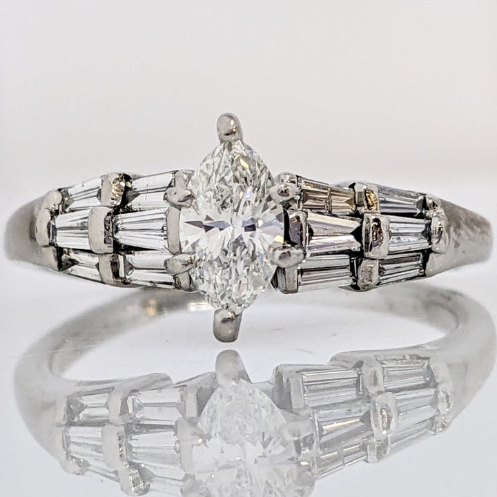PLATINUM 1.06 CARAT TOTAL WEIGHT SI2 G-H MARQUISE DIAMOND WITH (12) BAGUETTE ESTATE RING 6.4 GRAMS