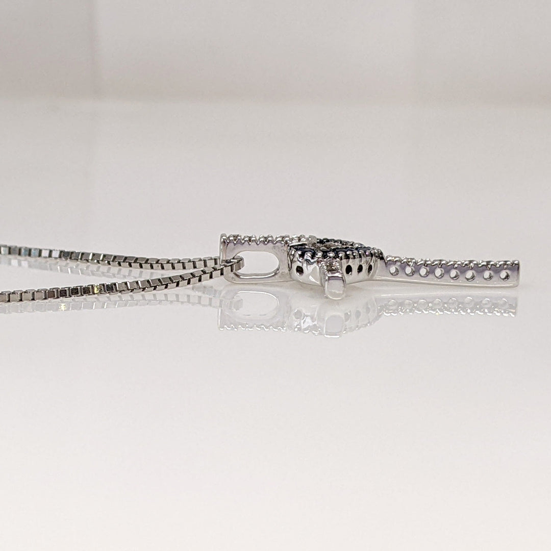14K WHITE SAPPHIRE ROUND (13) 1MM WITH .15 DIAMOND TOTAL WEIGHT ESTATE CROSS PENDANT & CHAIN 5.2 GRAMS
