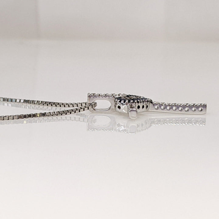 14K WHITE SAPPHIRE ROUND (13) 1MM WITH .15 DIAMOND TOTAL WEIGHT ESTATE CROSS PENDANT & CHAIN 5.2 GRAMS